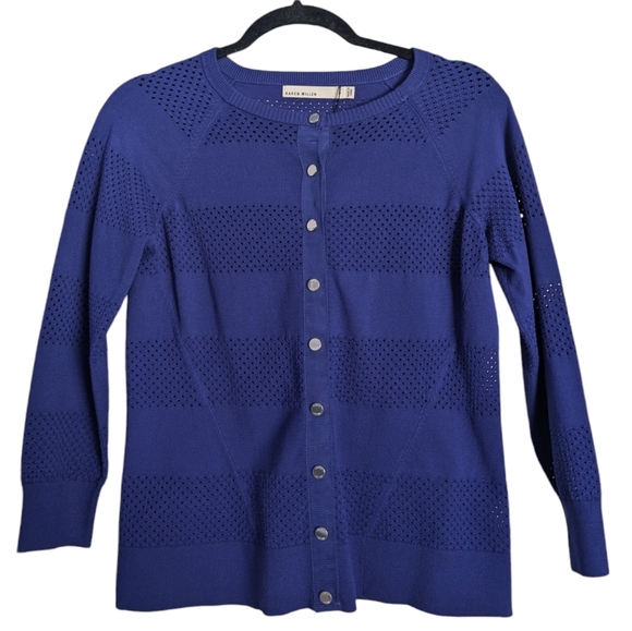 Karen Millen Sweaters - $198 NWT Karen Millen Snap Button Royal Blue Knit Viscose Blend Cardigan Sm/Md